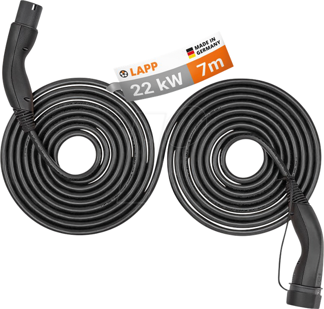 LAPP 75750 - Typ 2 Kabel, für E-Fahrzeuge, 22 kW, 32 A, 3 Ph, Helix, 7m