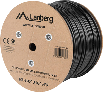 LBG 630CU0305BK - Cat.6 Verlegekabel UTP, Gel, schwarz, 305m