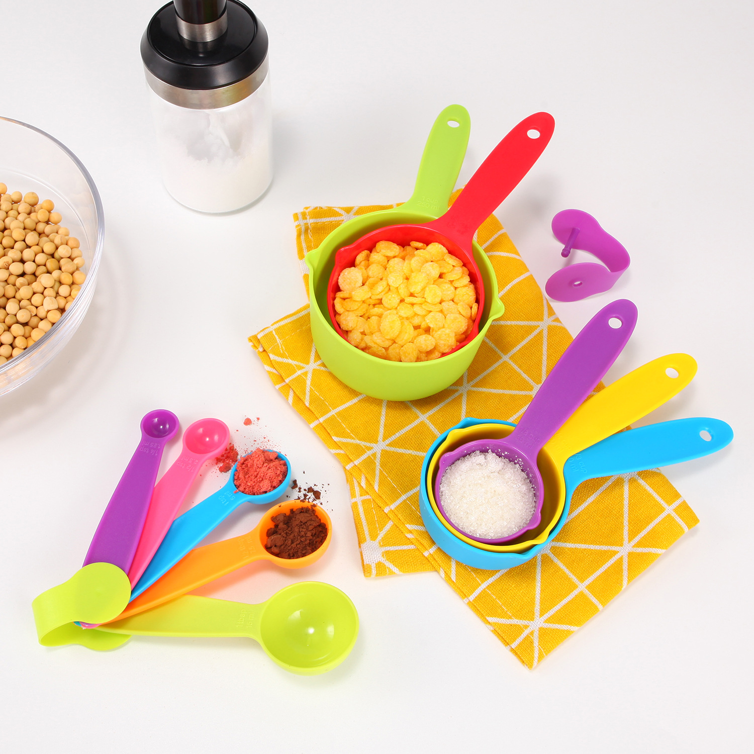 Set Mit 10 Farbenfrohen Messlöffeln Und -bechern Aus Kunststoff – Präzise Dosierwerkzeuge Zum Backen, Kochen, Für Kaffee, Milchpulver Und Gewürze – X-x