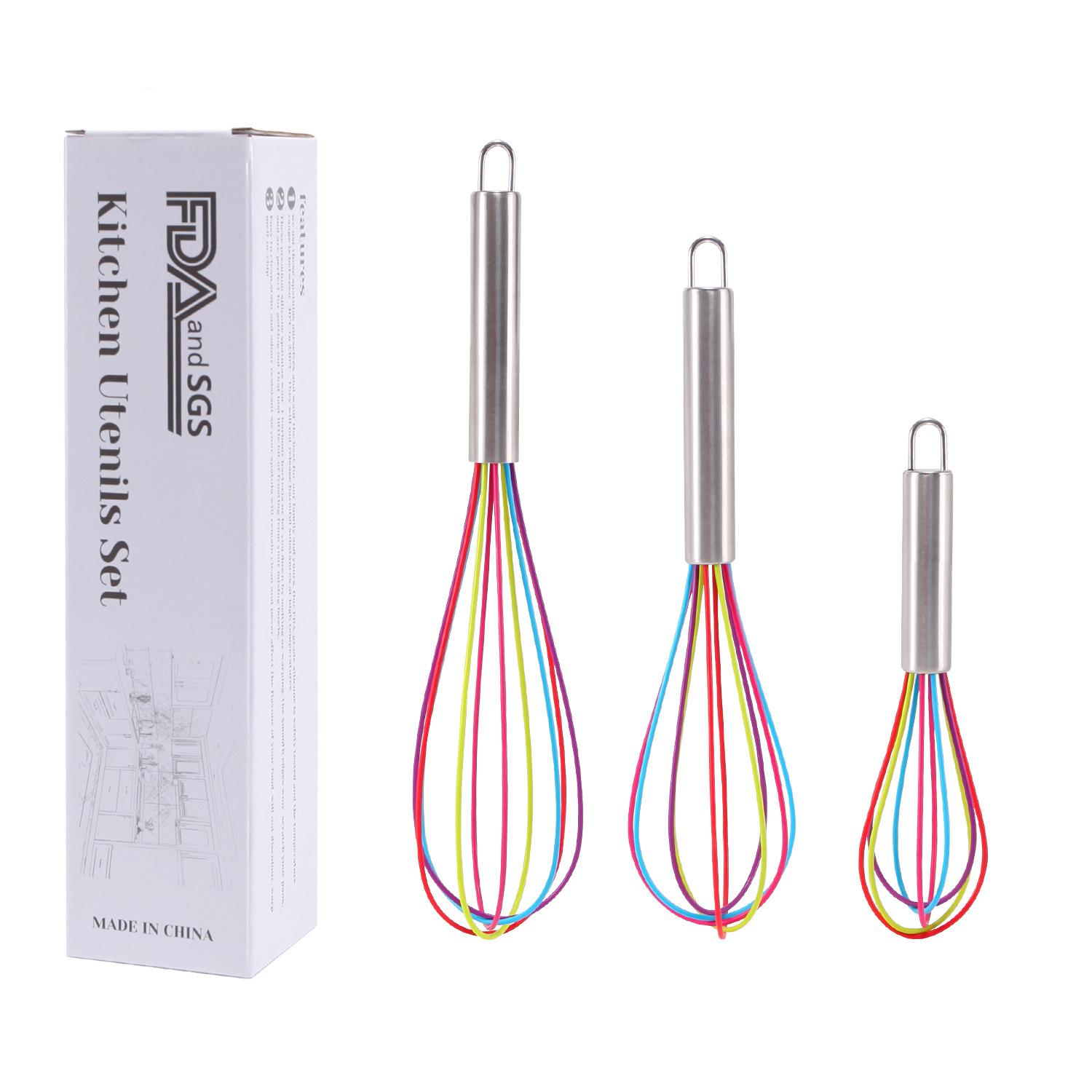 Silikon-küchenbesen-set – 3 Handbesen (20, 25 Und 30 Cm) Zum Schlagen Von Sahne Und Eiern – Farbenfrohe Und Hitzebeständige Backutensilien-x