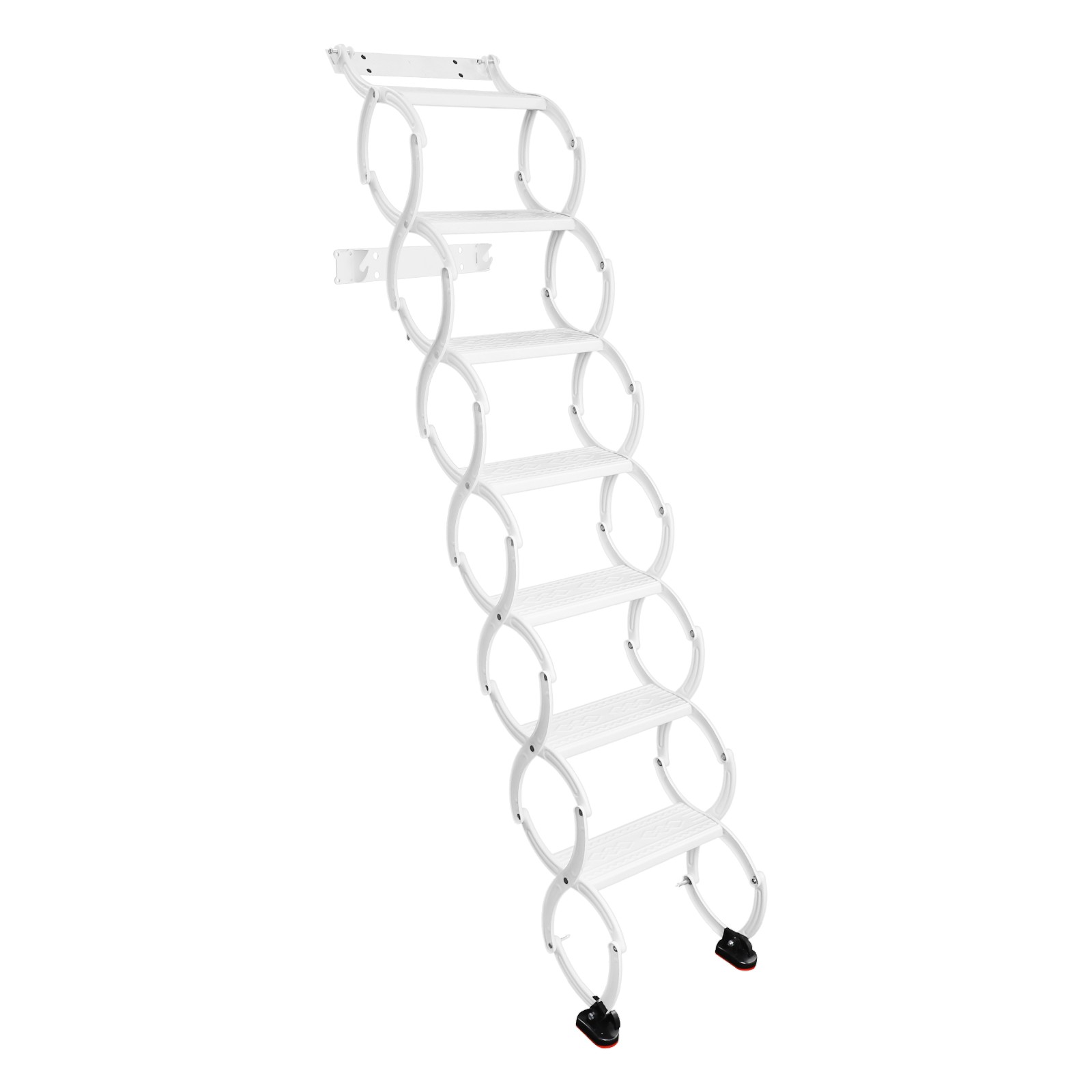 Wand-klapptreppe Der Stufe 7, 40 X 195 Cm, Schiebetreppe Für Den Innenbereich, Teleskopleiter Aus Metall, Rutschfeste Klappleiter, Maximale Belastbarkeit 200 Kg, Weiß
