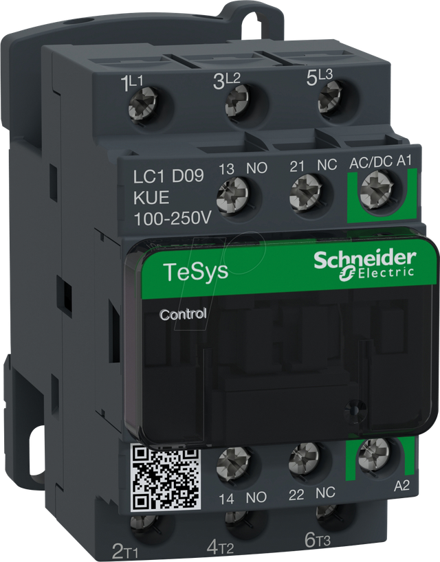 LC1D09KUE - Leistungsschütz, TeSys D, 3-pol, 1 Schließer/1 Öffner, 4 kW, 9 A