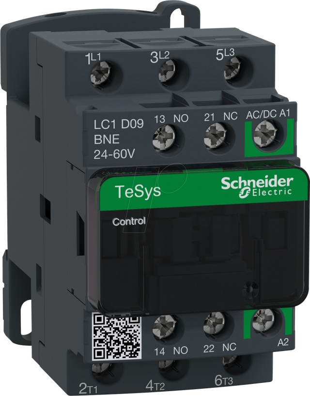 LC1D09BNE - Leistungsschütz, TeSys D, 3-pol, 1 Schließer/1 Öffner, 4 kW, 9 A