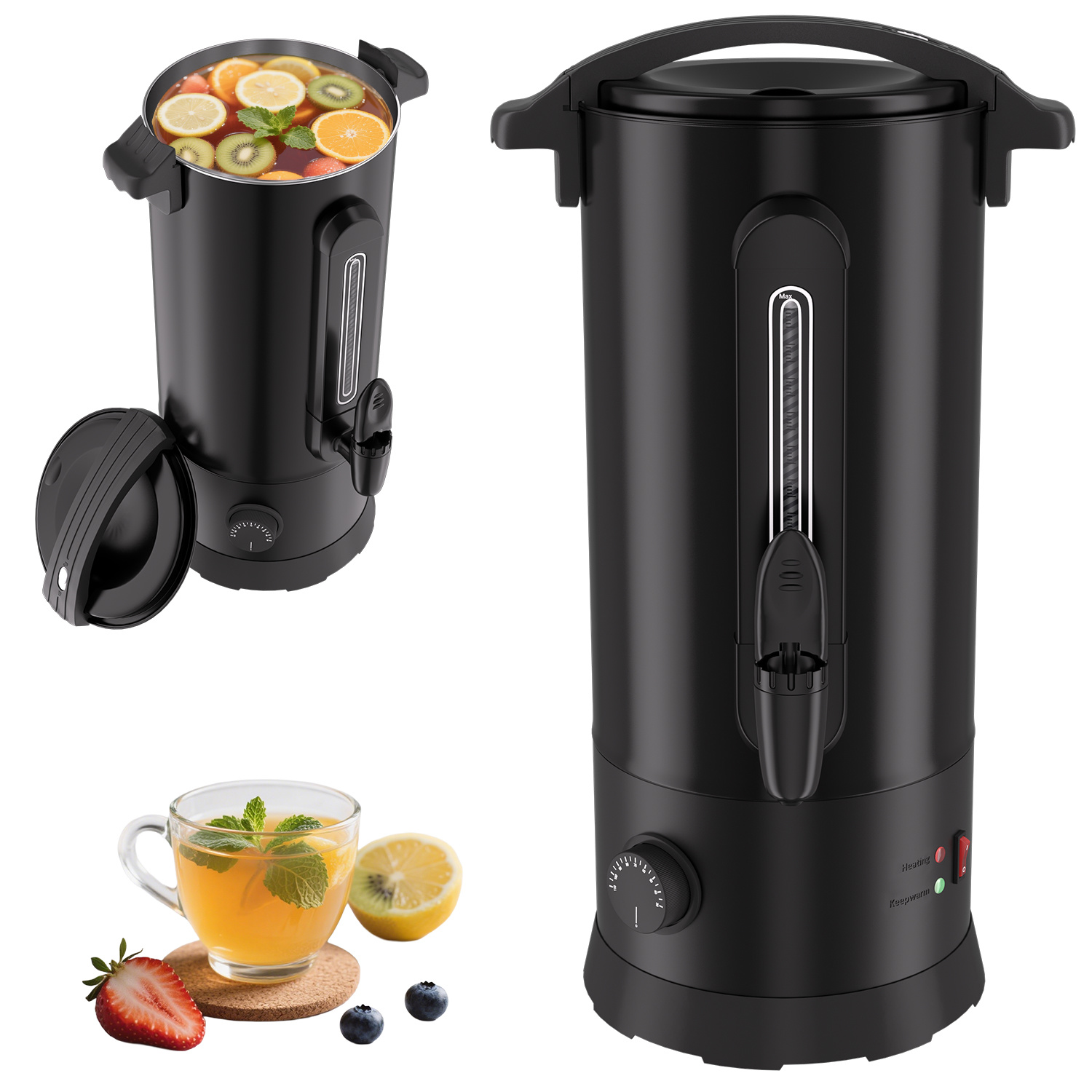 Tolletour Heißwasserspender 10 L Schwarz, 1500 W, 30–100 °c, Zapfhahn, Füllstandsanzeige Und Warmhalten