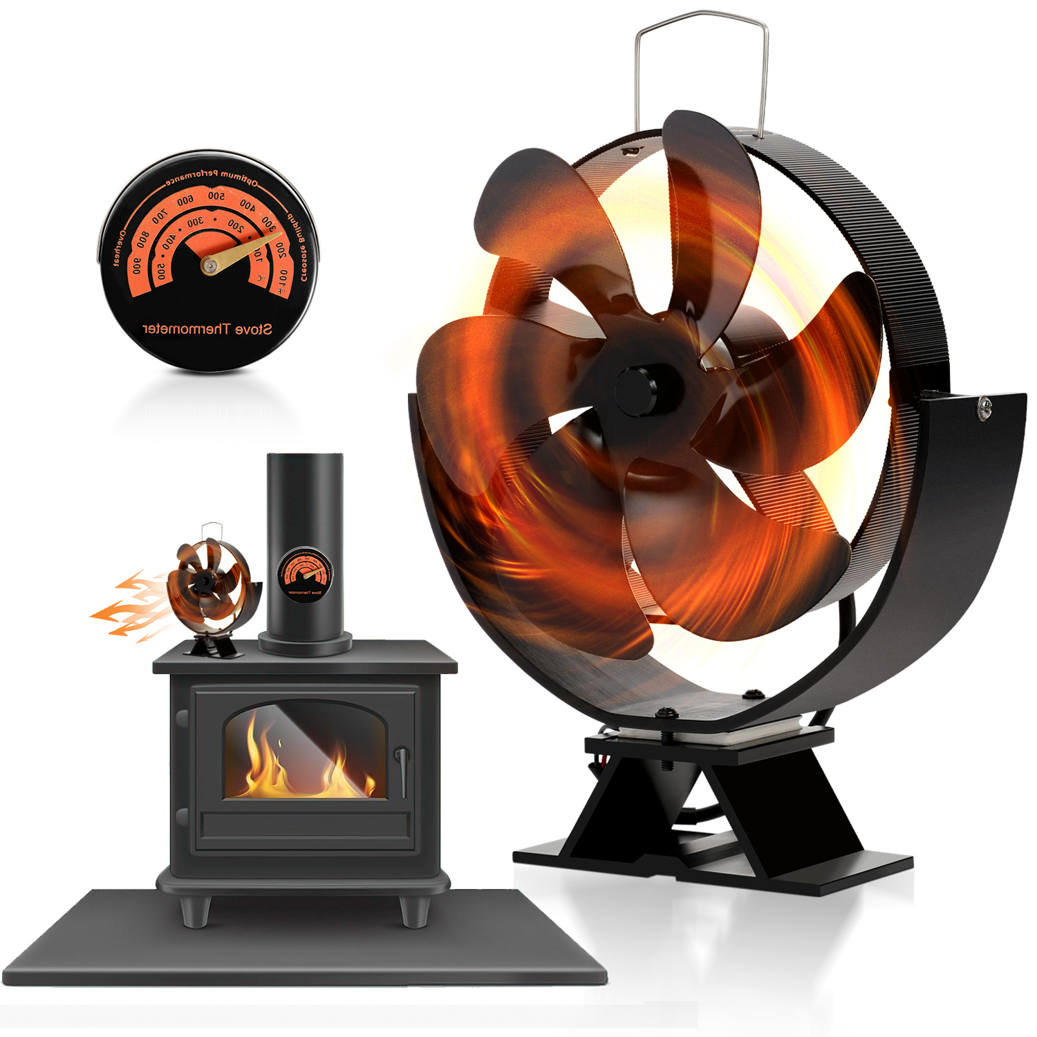 Tolletour Kaminofen Ventilator Stovefan Hitzebetrieben Gebläse Stromloser Mit Thermometer
