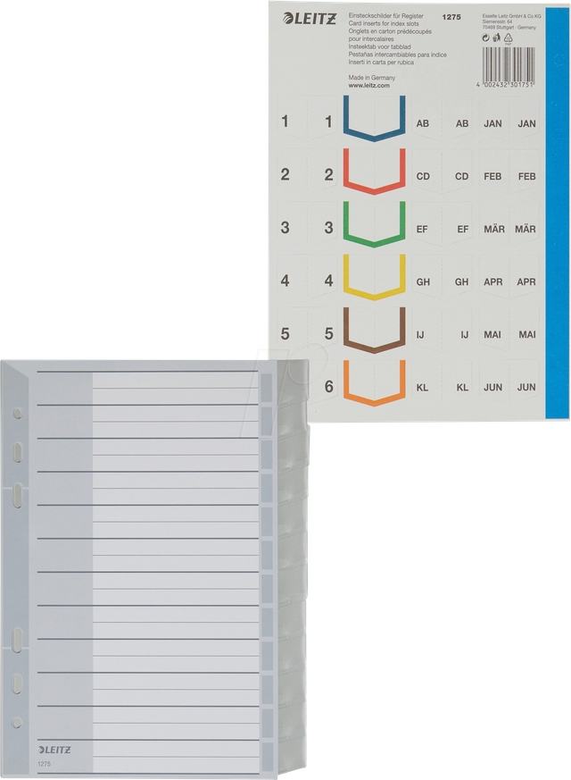 LEITZ 12750000 - Kunststoffregister, A5 (1-12), blanko