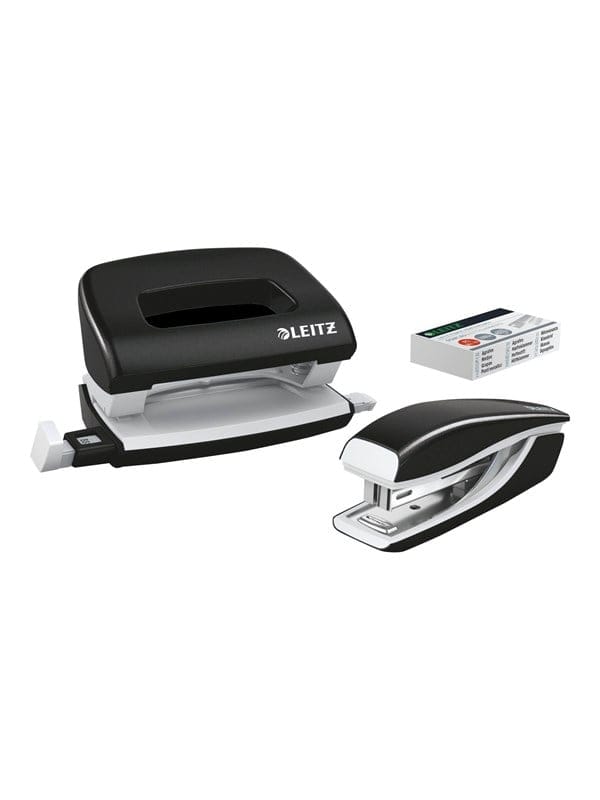 LEITZ 55612095 - Set Mini-Heftgerät und -Locher, NeXXt WOW, schwarz