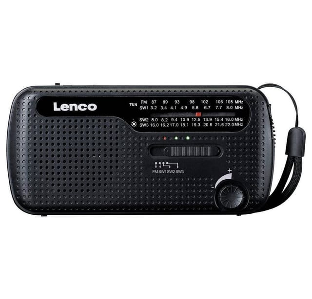 LENCO MCR-113BK - Outdoor- / Kurbelradio, Taschenlampe, Powerbank, Solarpanel
