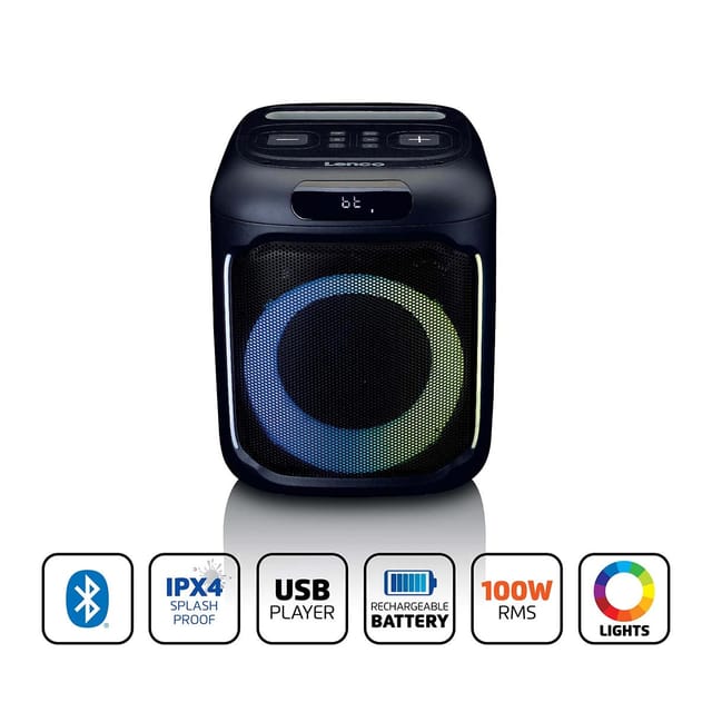 LENCO PA-101BK - Lautsprecher, Bluetooth, Stereo, Lichteffekte, schwarz