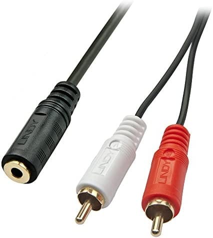 LINDY 35677 - 2x Cinch Stecker zu 3,5 mm Stereo Klinken Buchse, 25 cm