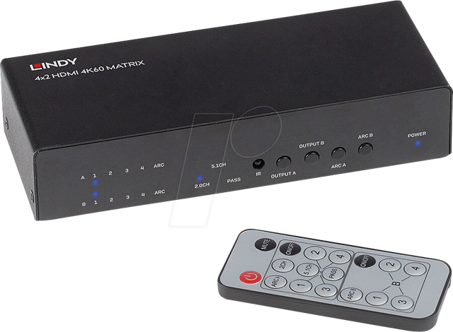 LINDY 38084 - 4x2 HDMI Matrix, 4K 60 Hz