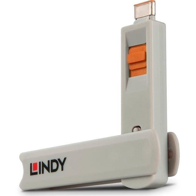 LINDY 40428 - USB-C-Port Schloss (1x Schlüssel, 4x Schlösser), orange