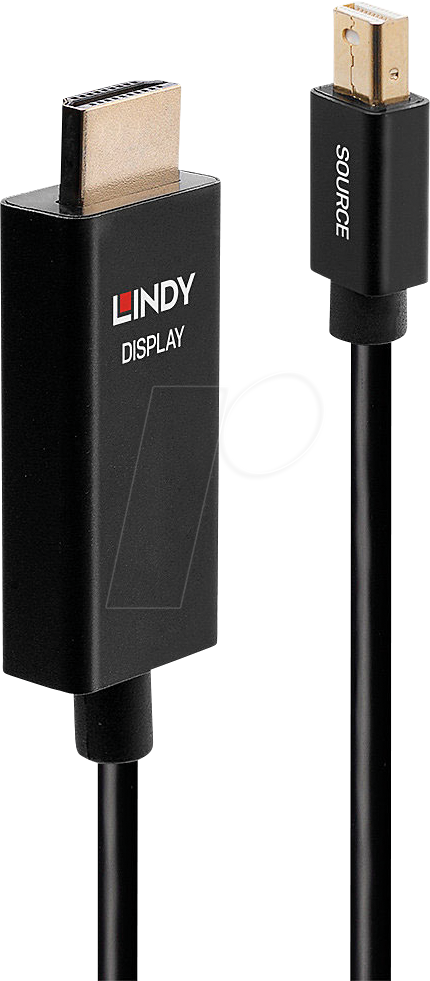 LINDY 40921 - Mini DP 1.2 auf HDMI A Stecker, 1,0 m, aktiv, HDR, 4K/60Hz,