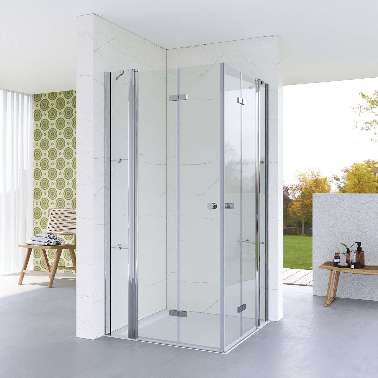 Aquabatos® Duschkabine Eckeinstieg Duschabtrennung 145x120x187cm Faltbar Doppeltür Mit Eckablage Drehfalttür Sicherheitsglas Sicherheitsglas (esg) 5mm