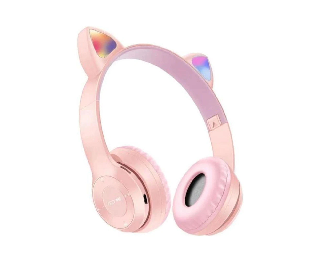 Casque Pliable Sans Fil Bluetooth 5.0 Avec Oreilles De Chat Lumineuses Et Originales P47 - Rose