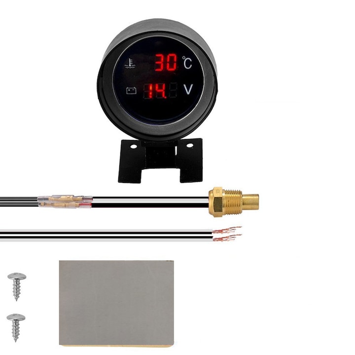 Termometru Și Voltmetru Digital 2 În 1 Pentru Apă, Afișaj Lcd, 12v/24v, Rotund, Portabil