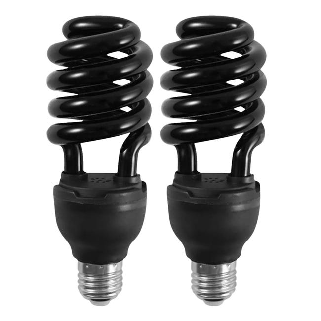Ampoule Fluocompacte Noire / Lampe Spirale Noire / Piège À Insectes / 20 Watts / 110 Volts / 365 Nm / Culot E27 / Lot De 2 Ampoules (2 Packs) 20 W