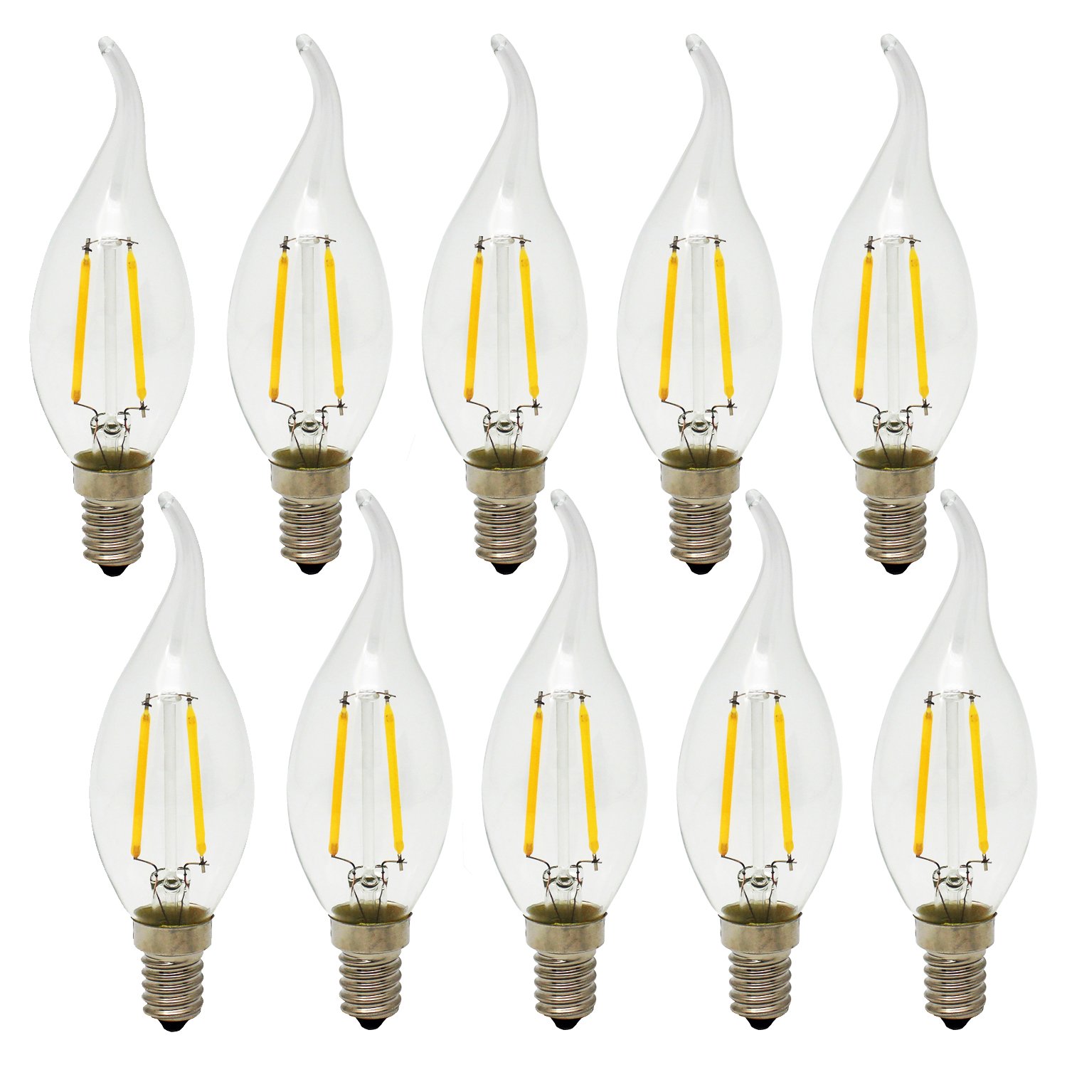 10x C35 E14 Ampoule Filament Led Edison Antique Flamme Lampe, 2w/150lm, Non-dimmable, Blanc Chaud 2700k, Ampoule À Incandescence Équivalent 15w, Ac220-240v