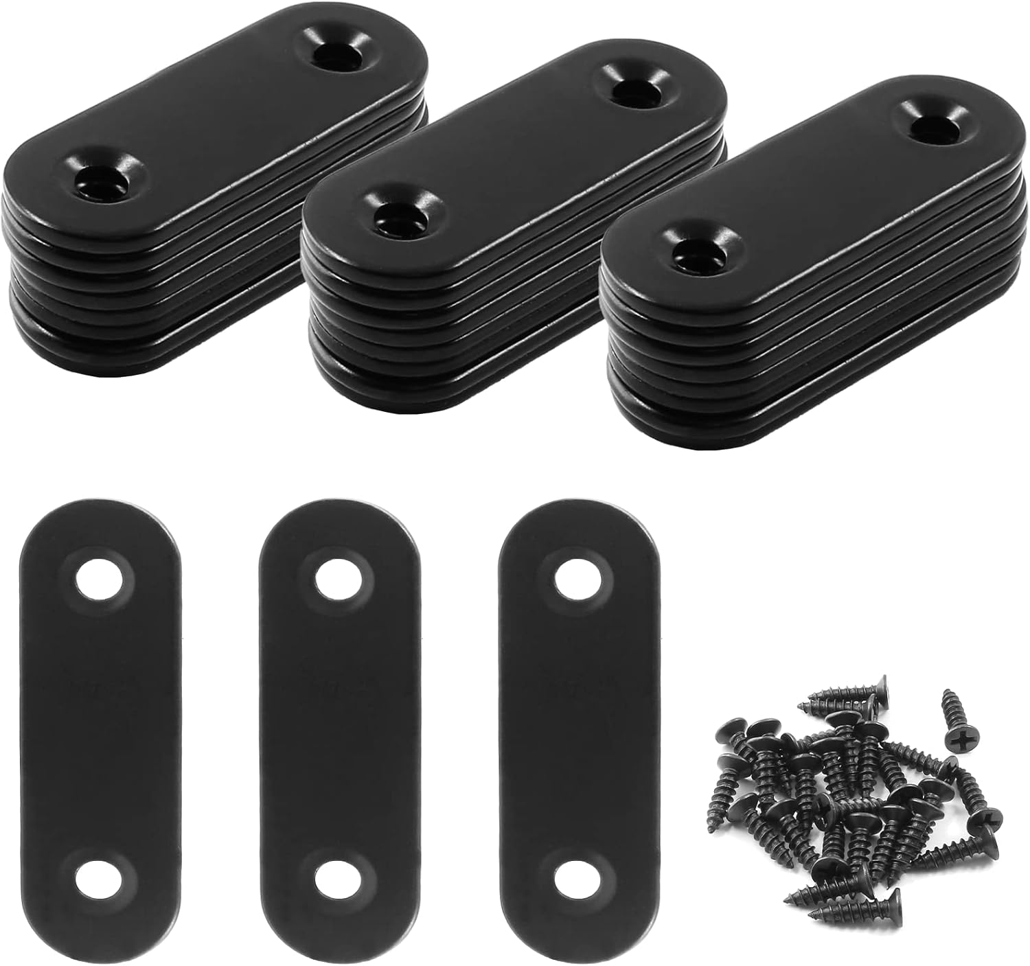 24 Piezas De Soporte Recto, Soporte Plano De 2 X 0.6 Pulgadas, Soporte Recto De Acero Inoxidable, Placas De Unión Para Madera, Tablero, Marco De Cama, Muebles Y Estantes, Negro Mate