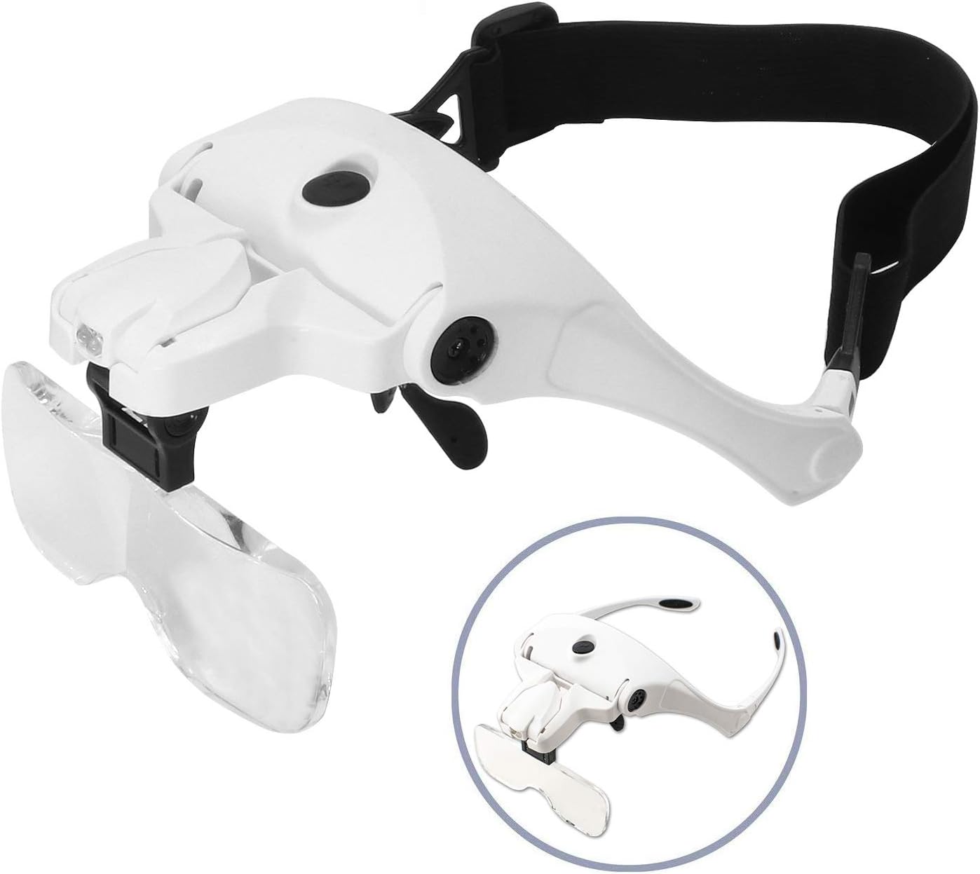 Loupe Avec Lumière Pour Travaux Rapprochés, Rechargeable Visière Loupe Montée Sur Tête Avec 2 Led Bijoutier Loupe Et Bandeau Interchangeable