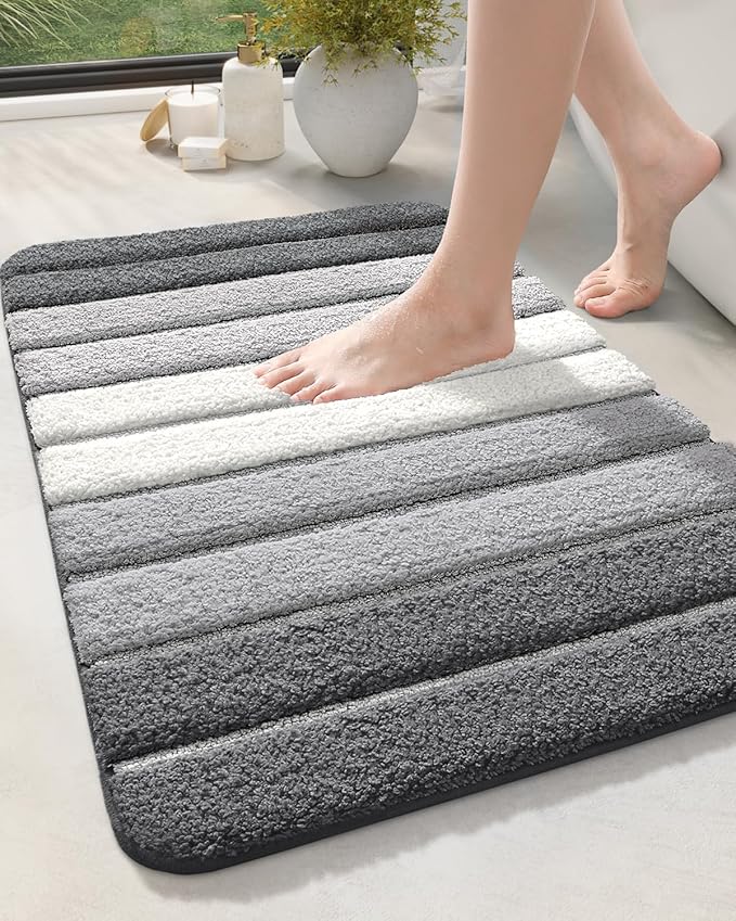 Bath Mat Bathroom Rug Absorbent Non-slip Washable Shower Floor Mats Small Carpet 16"x24", Gray
