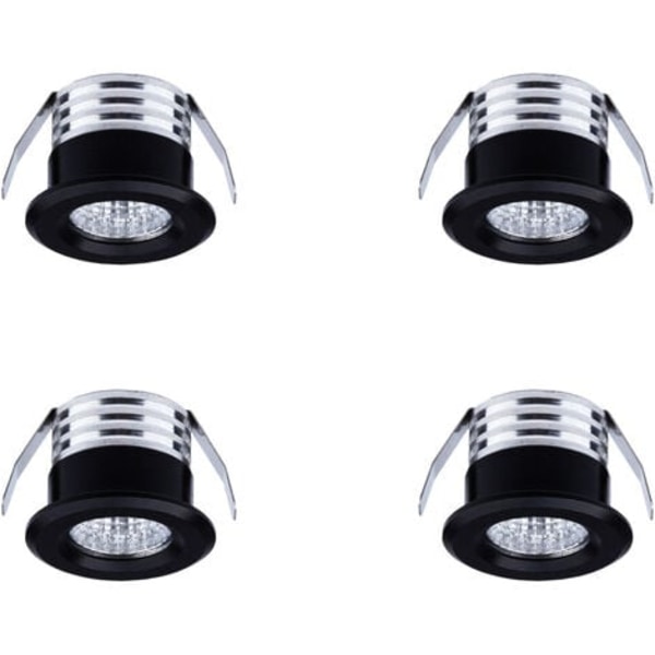 Set Med 4 Mini Infällda Led-spotlights, 3 W, Varmvit Svart