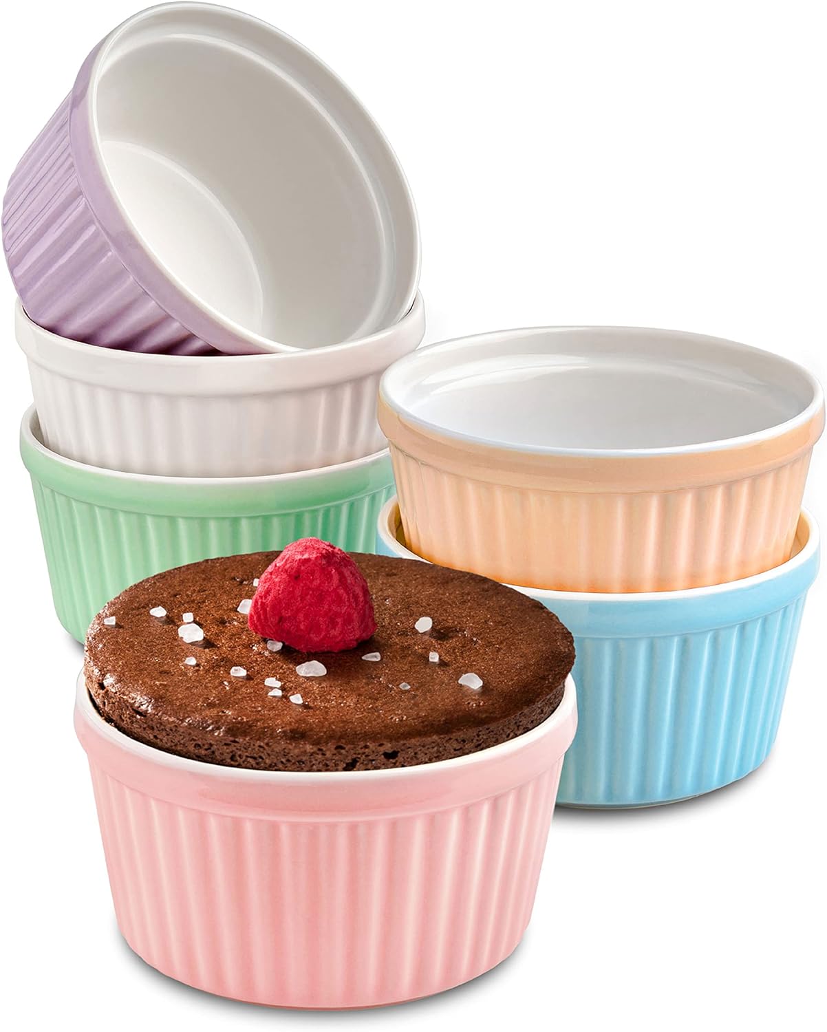 Lot De 6 Ramequins En Céramique Allant Au Four, 200 Ml, 9 Cm, Empilables, Avec Revêtement Antiadhésif