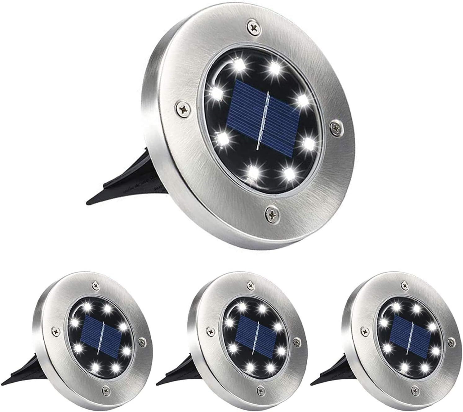Solar Ground Lights, 8 Led Garden Lights Patio Disk Lights In-ground Outdoor Landscape Lighting For Lawn Patio Pathway Yard Deck Walkway (white,4 Packs)