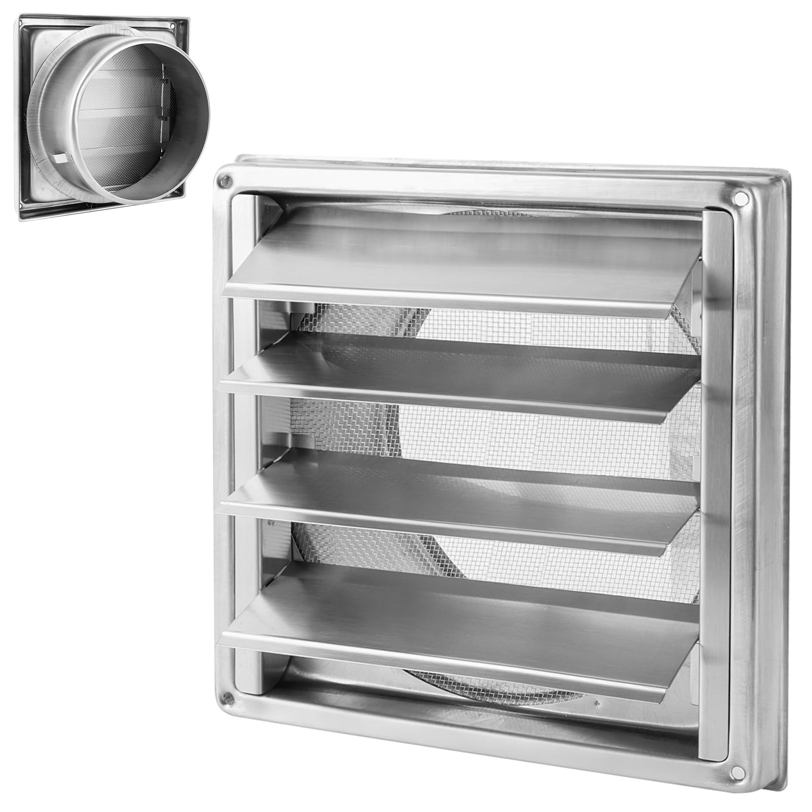 Grille De Ventilation Extérieure 150mm En Acier Inoxydable, Grille D'Aération Avec Volets Mobiles Et Clapet Anti-retour, Bouche D'Extraction Avec Moustiquaire Pour Cuisine, Hotte Et Sèche-linge