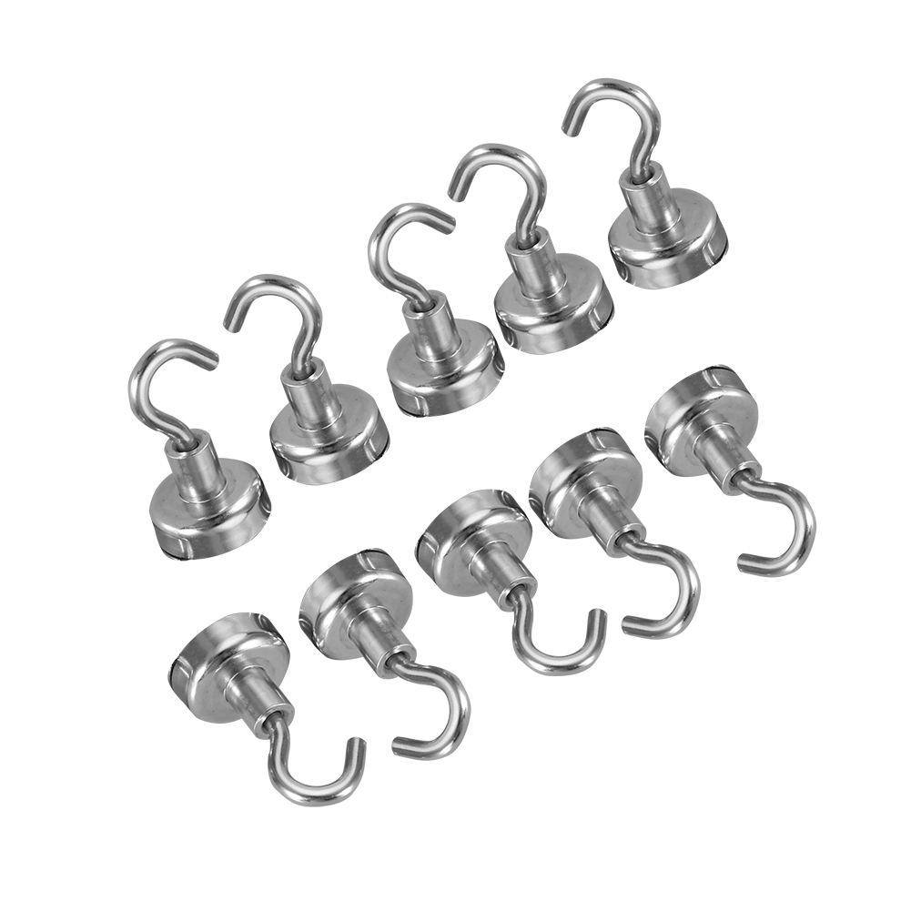 10pcs Silver Heavy Duty Magnetic Hooks Indoor Outdoor Magnetic Hanger Hanging Hooks Set (d20mm)