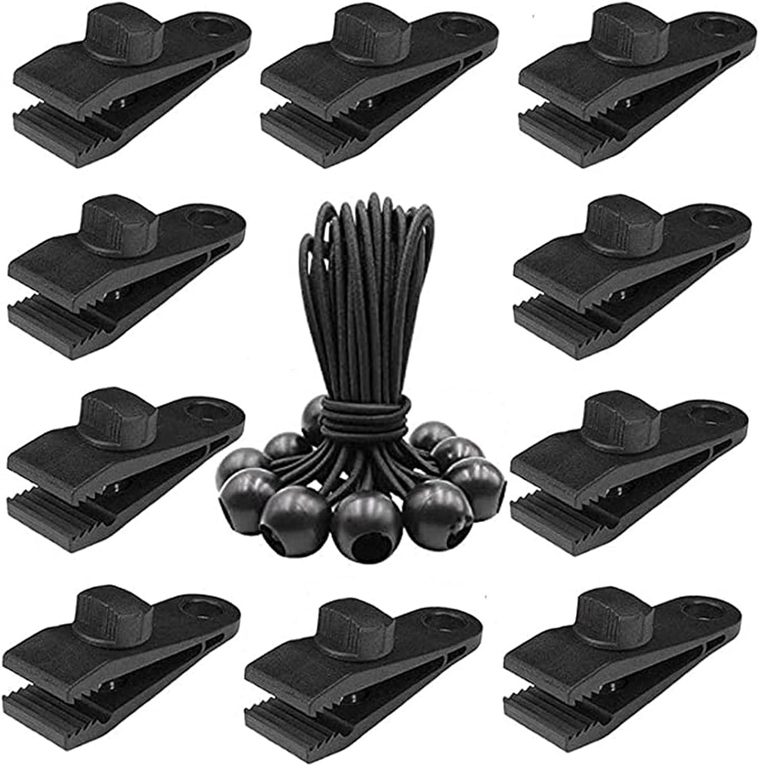Lot De 10 Pinces Pour Bâches Et Tentes, Avec Système De Verrouillage Et Fixation Pour Parasols. Accessoires Inclus : Tendeurs Élastiques À Boule. Convient Également Pour Les Tentes, Bâches, Parasols,