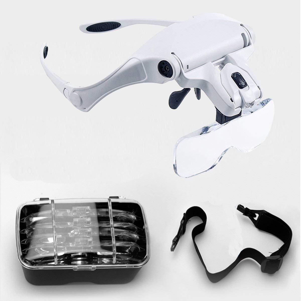 Loupes Avec Éclairage Led Et Chargement Usb, Grossissement Important, Idéales Pour Le Modélisme, La Réparation De Bijoux Et De Montres. 5 Verres Interchangeables Inclus : 1,0 X 1,5 X 2,0 X 2,5 X 3,5 X