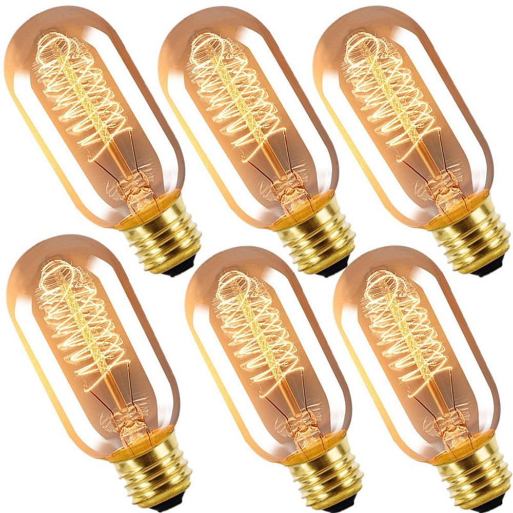 [6 Pièces] Ampoule Edison T45 40w À Filament De Tungstène Rétro Spiralé 220v