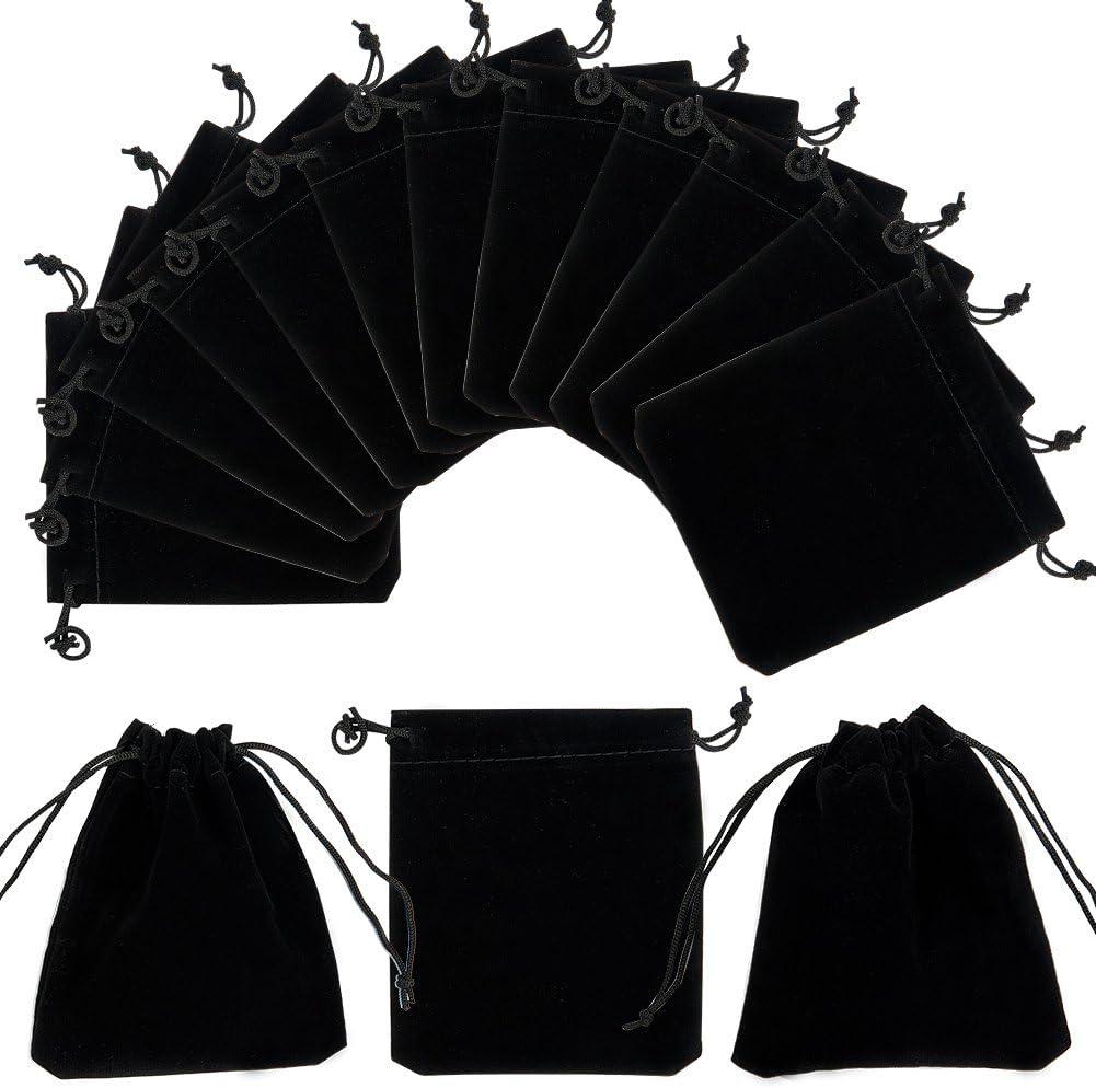 Lot De 50 Pochettes À Cordon En Velours, 3,9" X 5" Noires, Pour Bijoux, Mini-sacs À Dés, Sacs Cadeaux En Tissu, Sacs De Fête, Sacs À Friandises D'Halloween Pour Bijoux, Bracelets, Montres, Rangement D