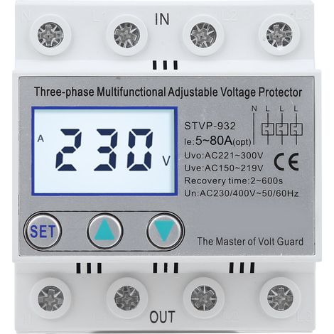 Protecteur De Tension Réglable Triphasé Lcd Multifonction Auto-réarmement Stvp-932 230v 400vac 50a