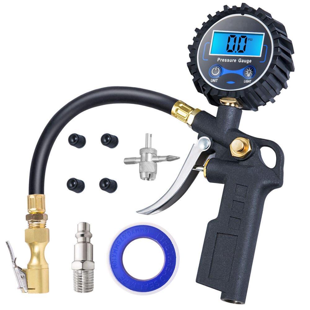 Manomètre De Pression Des Pneus Avec Gonfleur, Embout De Gonflage 250 Psi Et Accessoires Pour Compresseur Robuste Avec Raccord Rapide, Résolution D'Affichage De 0,1 Pouce, Accessoires Auto Pour Suv, C