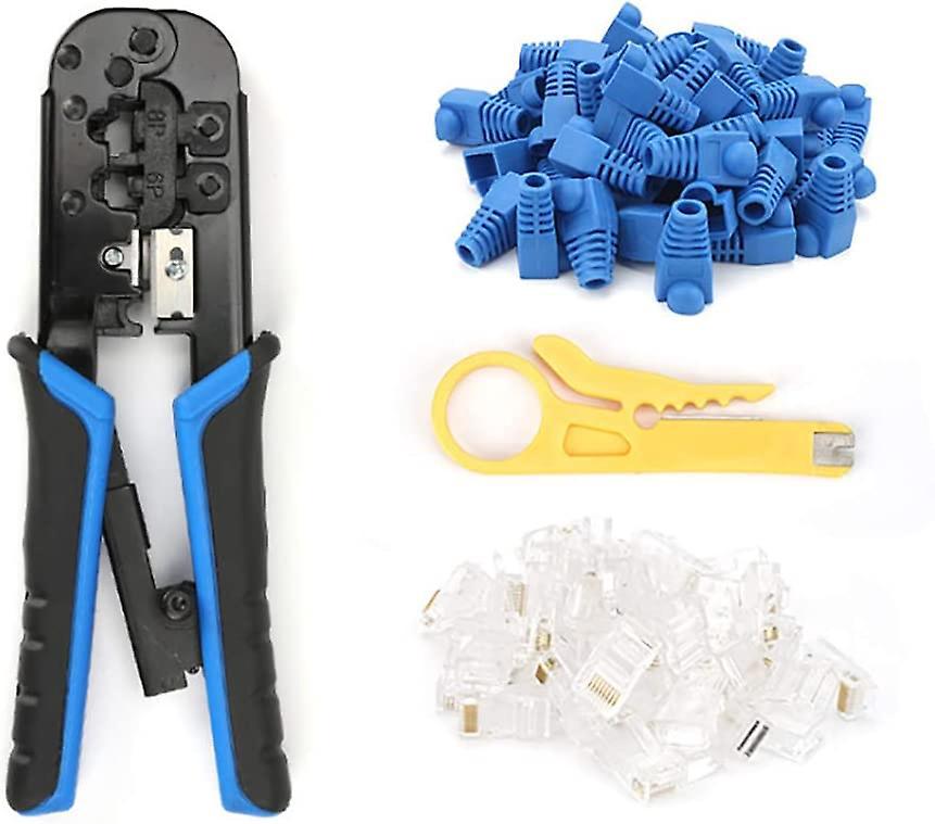 Pince À Sertir Pour Câbles Ethernet Rj45 Rj11 Rj12 Avec Dénudeur Et Coupe-câbles À Cliquet, Bleue