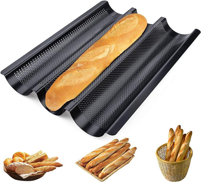 Moule À Baguette À 3 Rainures, Moule À Pain Français Noir, Moule À Baguette Antiadhésif, Moule À Baguette Perforé