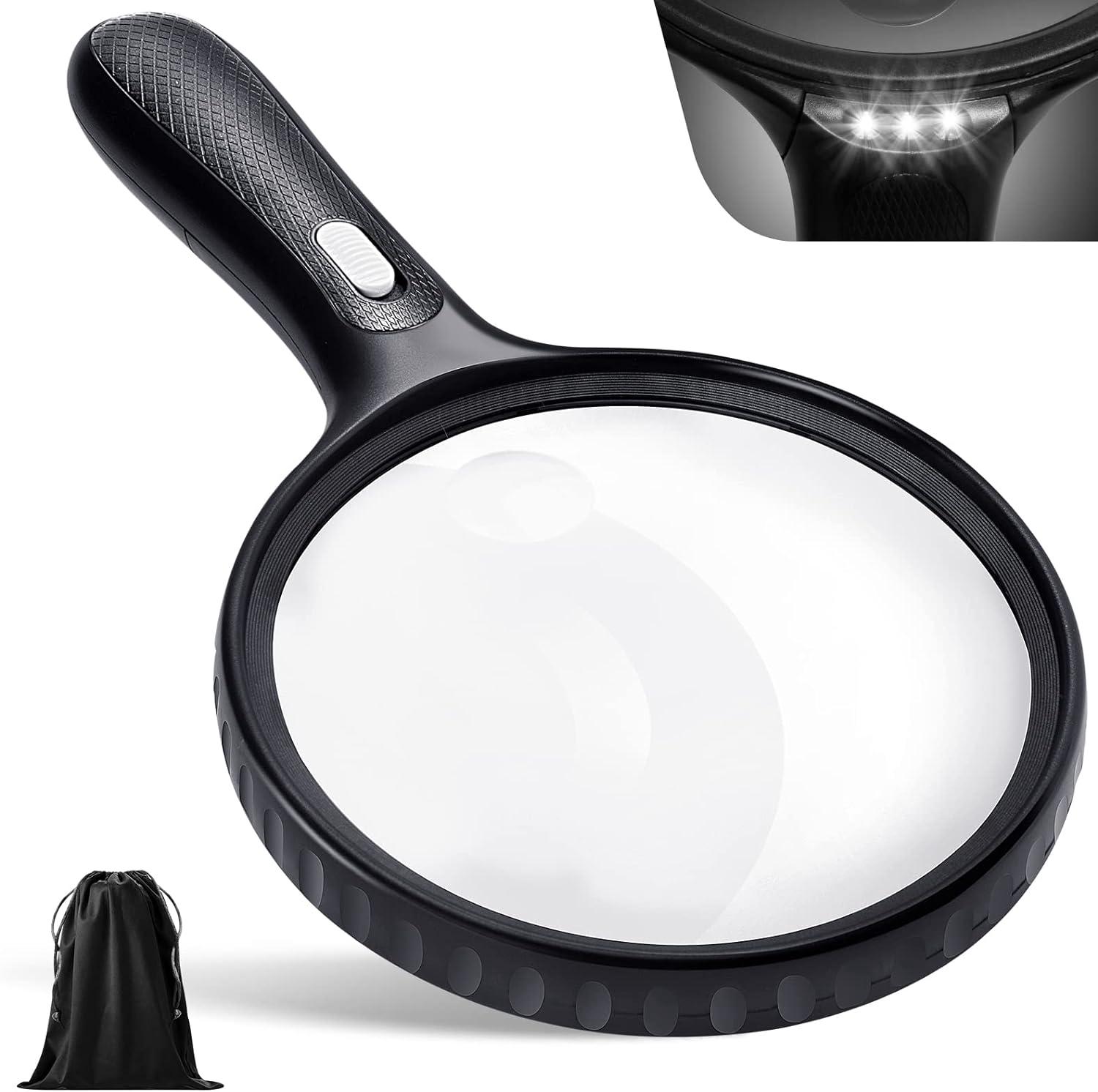 Loupe Éclairante De 14 Cm (5,5 Pouces), Grossissement 3x/10x, Avec 3 Led, Pochette De Rangement Et Chiffon De Nettoyage. Idéale Pour Les Personnes Âgées Qui Souhaitent Lire, Explorer Ou Inspecter Des
