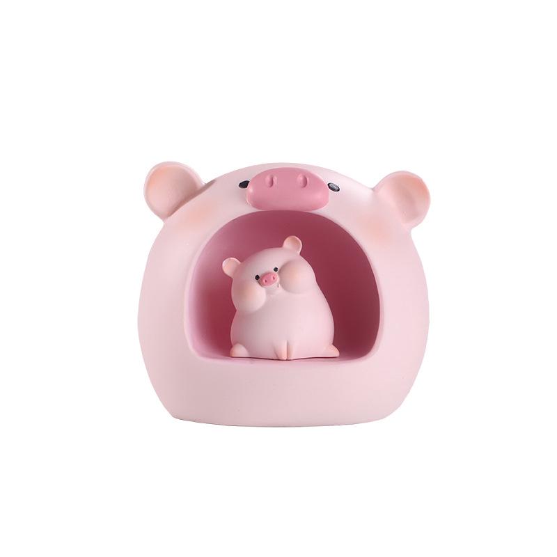 Décoration De Table, Veilleuse En Forme De Cochon Rose, Lampe Étoile, Artisanat En Résine Pour Anniversaire (tête Torsadée)