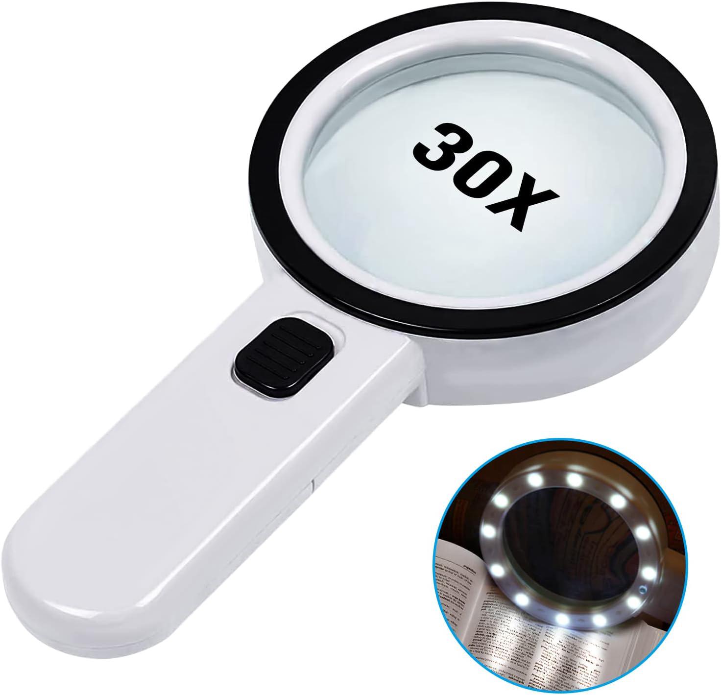 Loupe Éclairante Portable 30x, Idéale Pour La Lecture, Les Pièces De Monnaie, Les Timbres, Les Cartes, L'Inspection Et La Dégénérescence Maculaire.