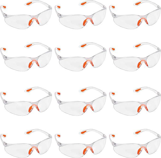 Lot De 12 Lunettes De Sécurité Transparentes - Lunettes De Protection Avec Verres En Plastique, Pont De Nez Et Embouts De Branches En Caoutchouc Pour Un Confort Optimal - Lunettes Epi Transparentes