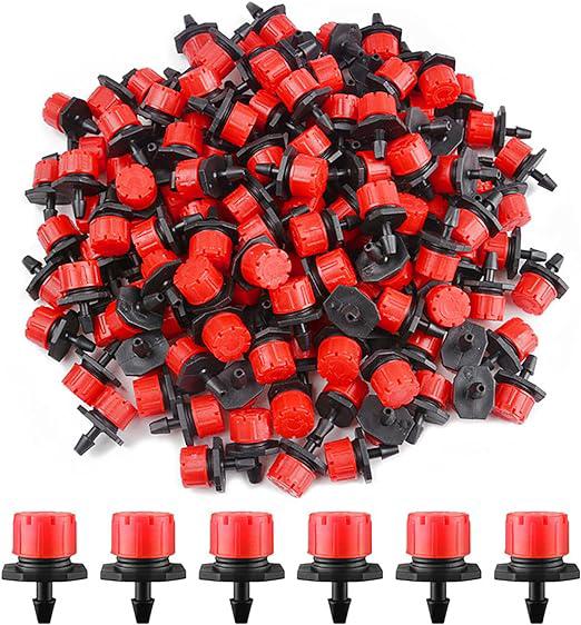 Lot De 200 Goutteurs Réglables, Système D'Irrigation Goutte À Goutte 1/4'', Buses De Brumisation À Micro-débit Pour Potagers Ou Parterres De Fleurs (rouge)