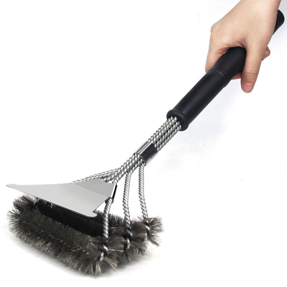 Brosse Pour Barbecue 3 En 1 Avec Grattoir Intégré, Poils En Acier Inoxydable Pour Un Nettoyage Rapide Et Efficace De Toutes Les Grilles, Design Horizontal, Surface De Grattage Plus Large