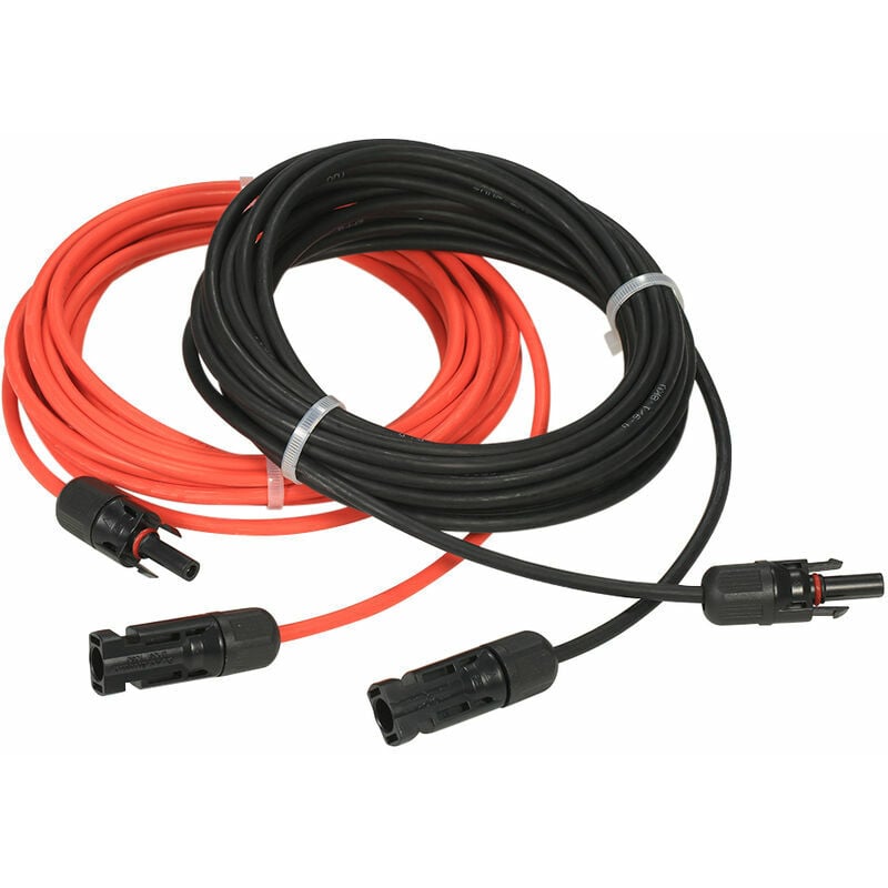 Cable D'Extension De Panneau Solaire Avec Connecteur Mc4, Paire Rouge + Noire, 14awg 4 Metres - Rw