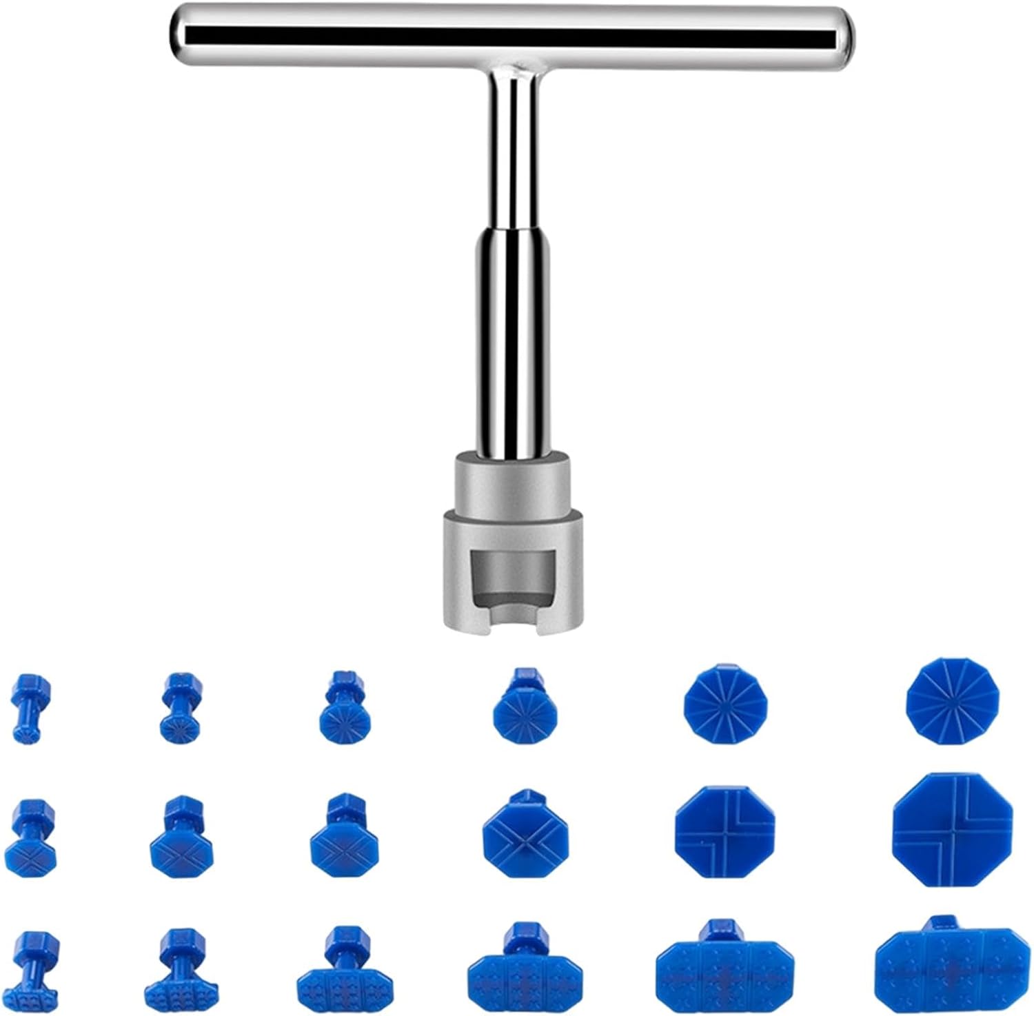 19-delige Auto-deukreparatietool - Geen Plaatwerk - Deukreparatietrekker - Inclusief T-stang Deuktrekker En 18 Auto-deuklipjes - Zilver + Blauw
