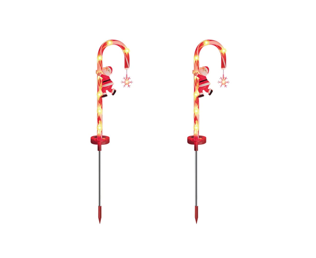 Lot De 2 Guirlandes Lumineuses Solaires En Forme De Cannes De Noël Pour Allée Et Jardin Extérieur