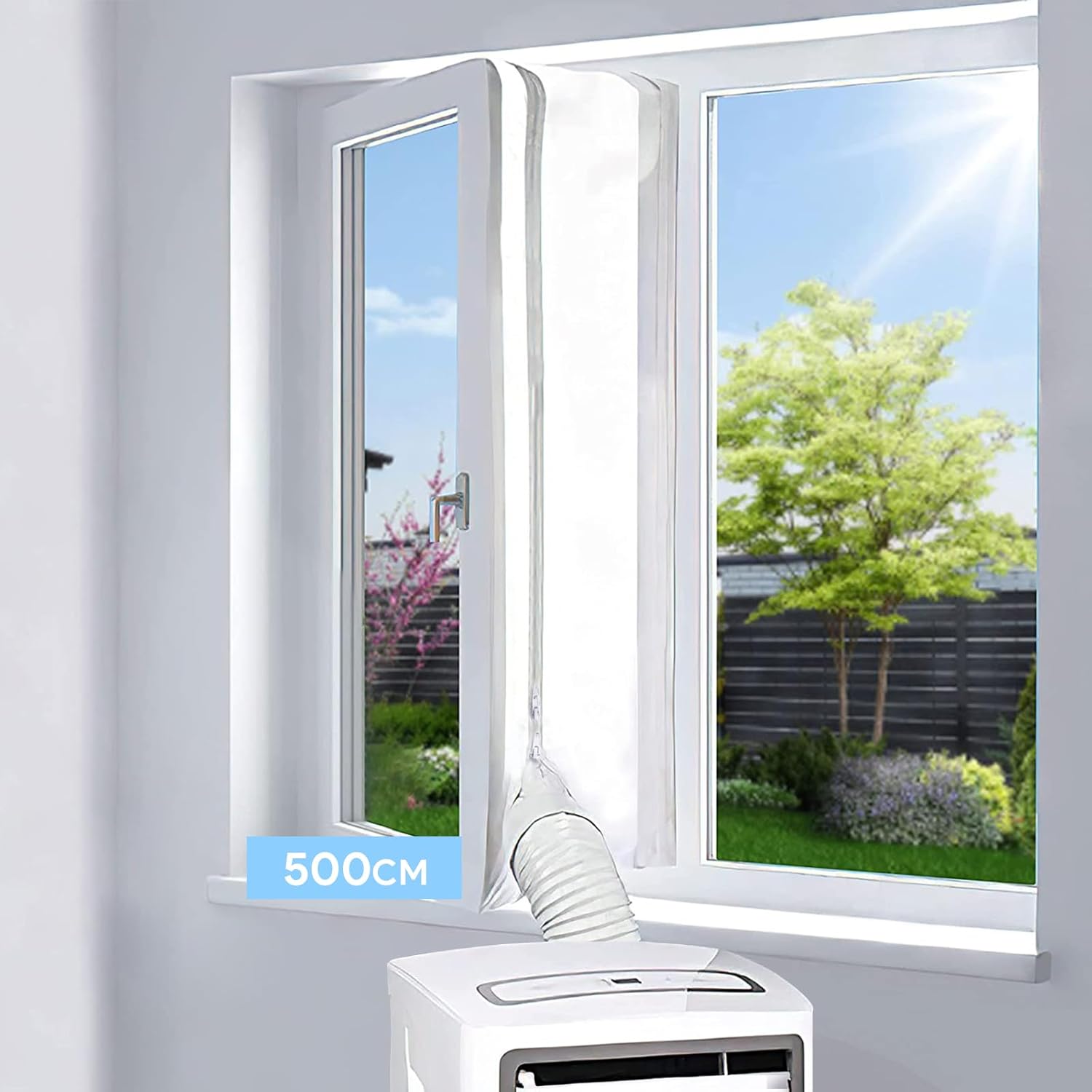 Raam Afdekzeil - 500cm - Raamafdichtingskit Mobiele Airco - Verkoeling - Klittenband Bevestiging - Raamafdichting - Raam En Deur - Universeel - Eenvoudig Te Montere - Inclusief Klittenband
