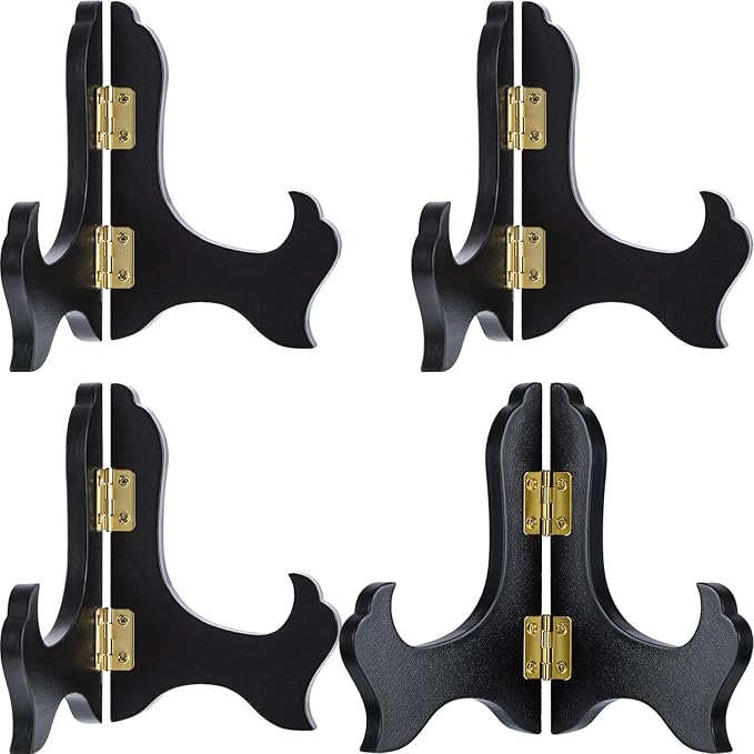 Lot De 4 Présentoirs/supports À Assiettes/chevalets En Bois (10 Cm, Noir)