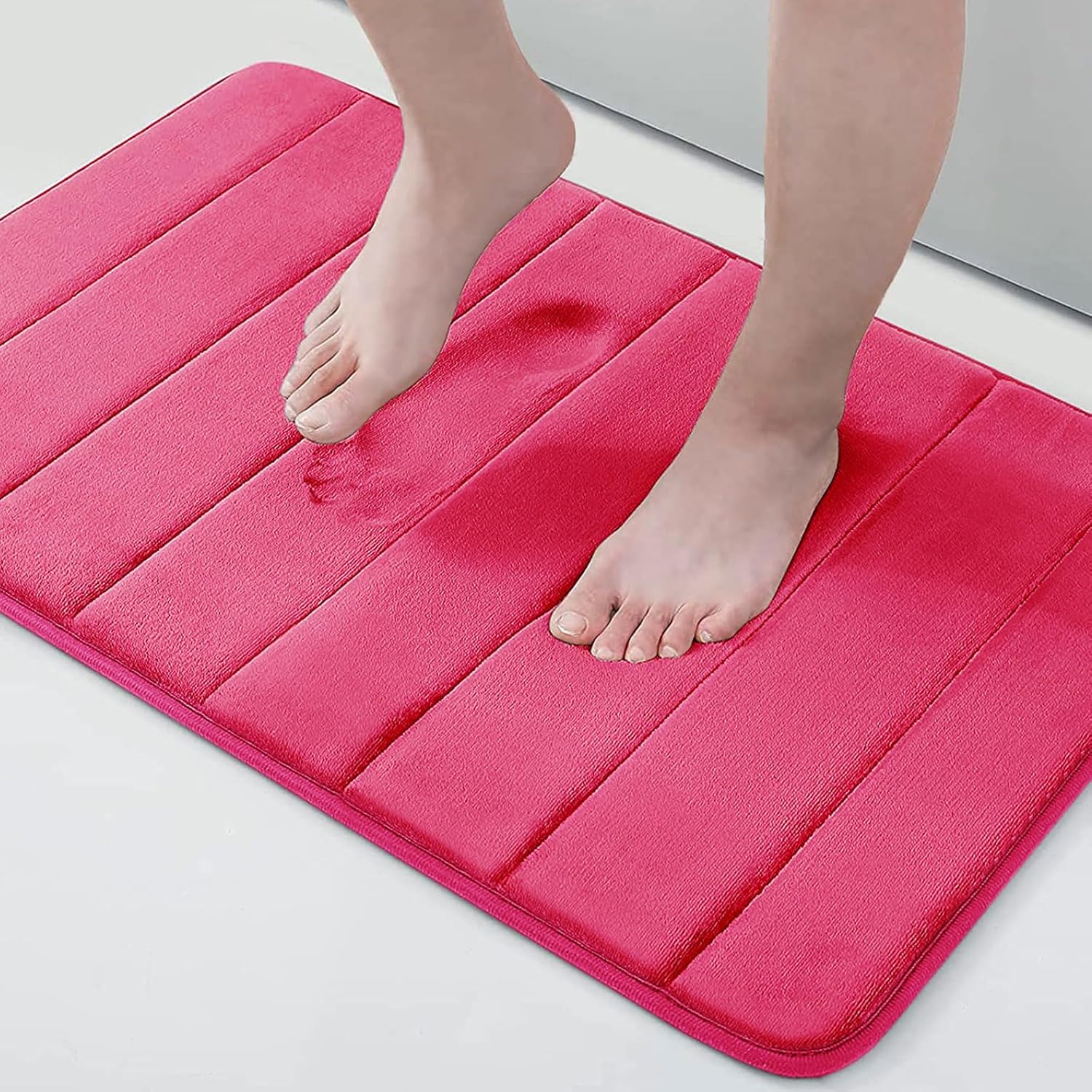 Tapis De Bain En Mousse À Mémoire De Forme, Ultra Doux Et Antidérapant, Absorbant Et Lavable En Machine, Pour Salle De Bain, Douche Et Baignoire, Rose Foncé